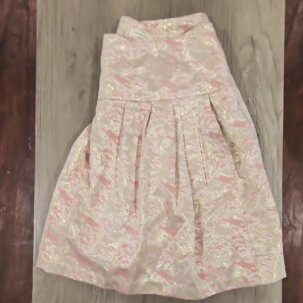 Moulinette Soeurs Anthropologie Metallic Pink & Gold A-Line Skirt size 14